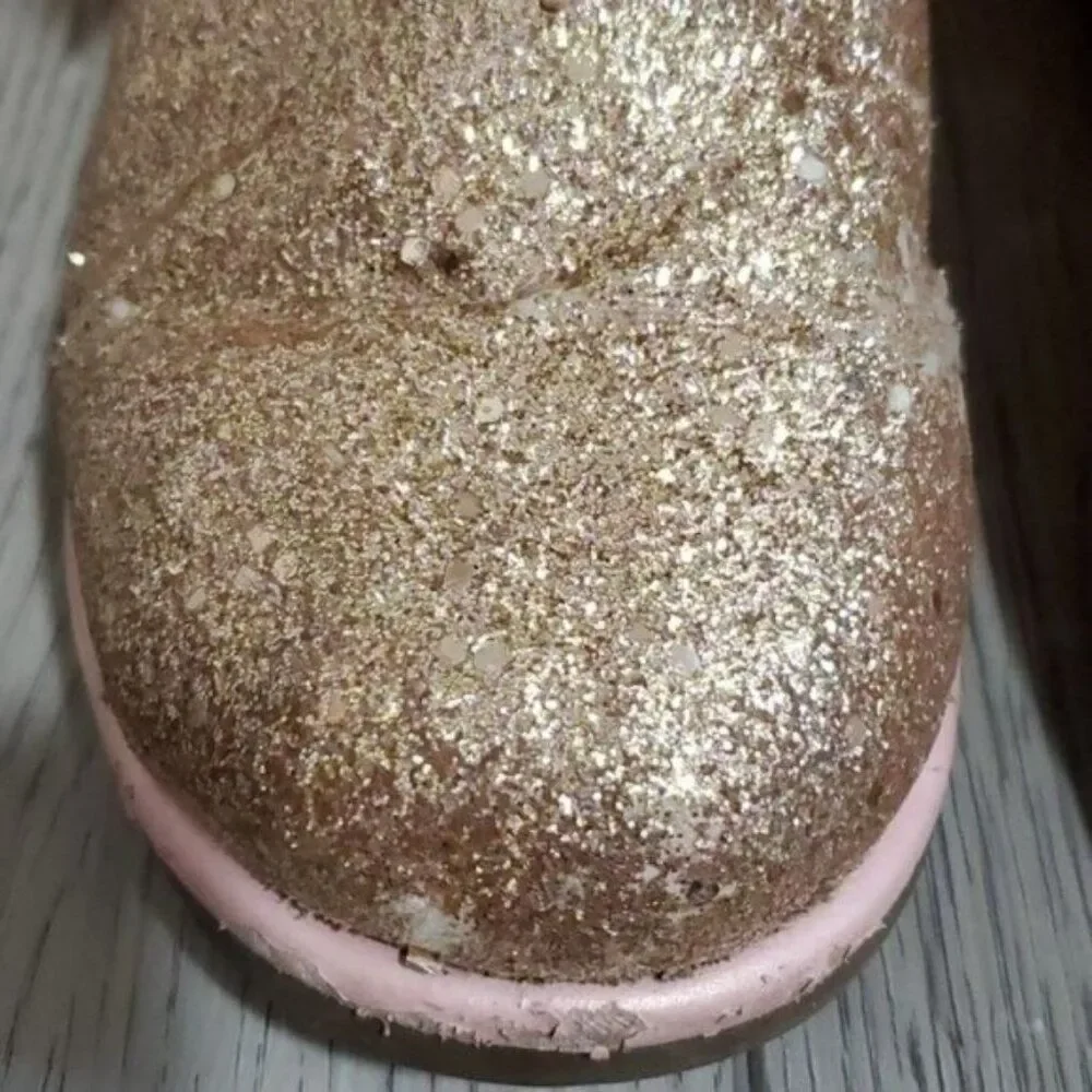 Juicy Couture Big Girls Boots Bling Glitter Winter Snow Furry Gold Pink SIZE 3